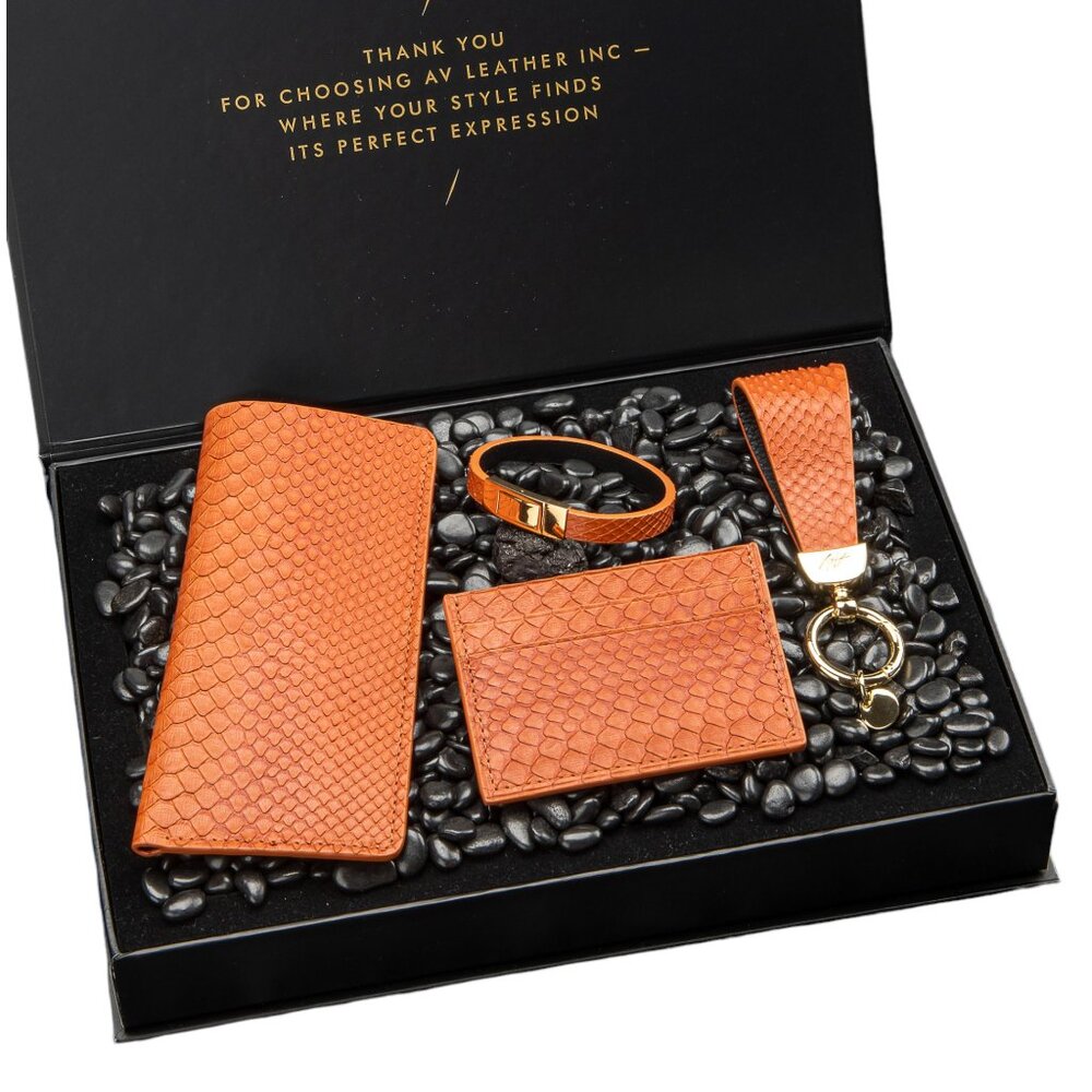 Orange Red Exclusive Python Leather Gift Set – Premium Feel